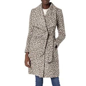 Cole haan leopard wool blend wrap coat gray size 4